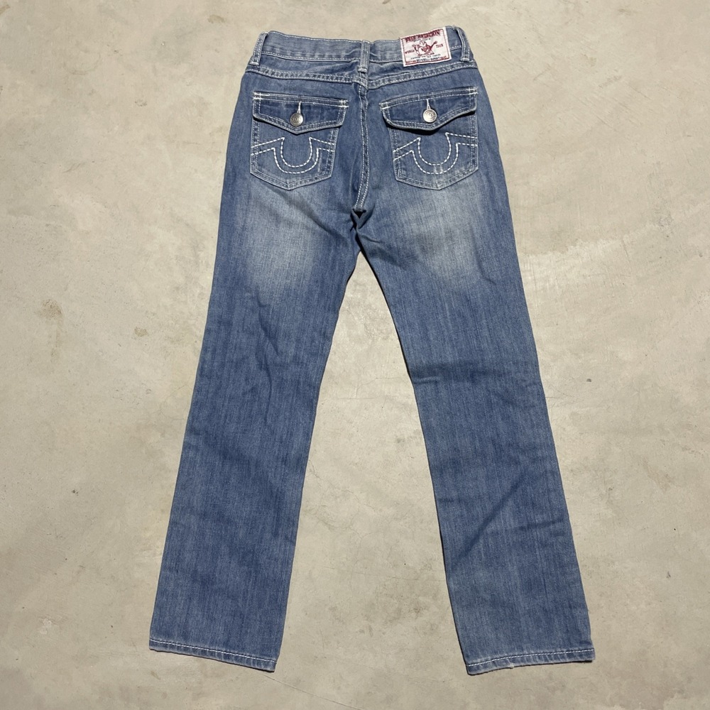 True Religion Billy Super T Jeans Boys Size 14 Med Wash White Contrast Stitch